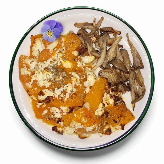 Herbstgericht: Austernpilze mit Ofenkürbis und Feta