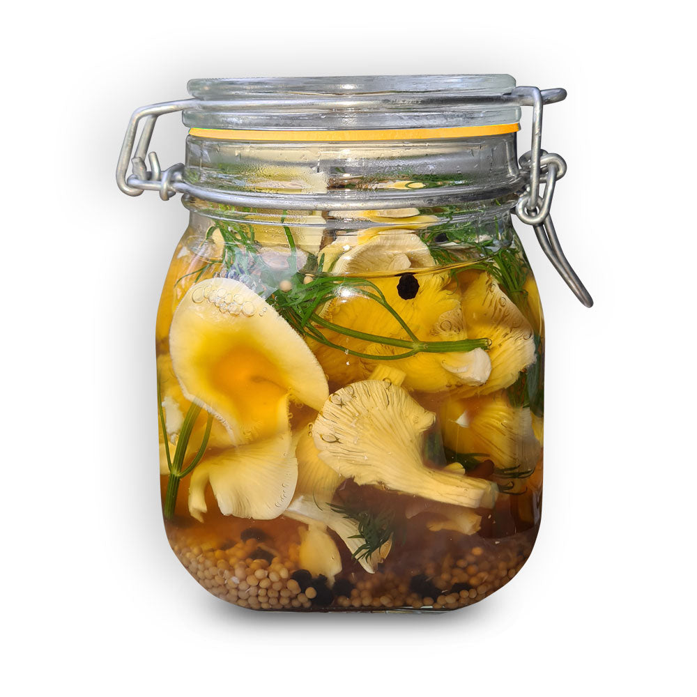 Glas mit eingelegten Limonenseitlingen