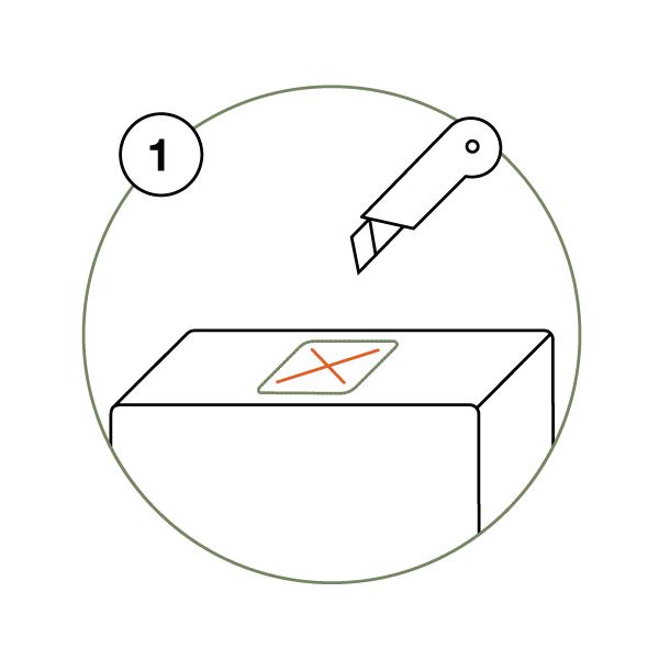 Nr. 1 Pilz-Zucht-Set Box öffnen Anleitung als Piktogramm